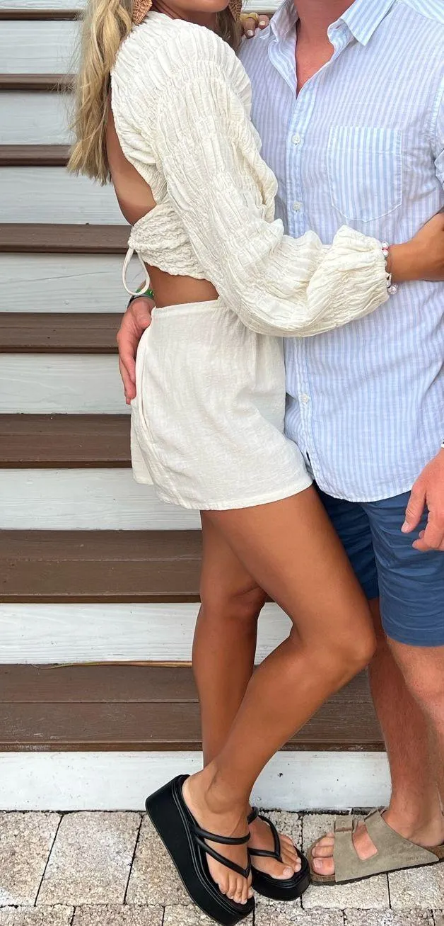 Cream Open Back Longsleeve Romper  - Image 2