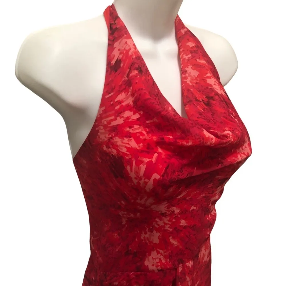 Chiffon Halter Maxi Dress Sz. 16 Red Draped Neck Cockta… - Image 4