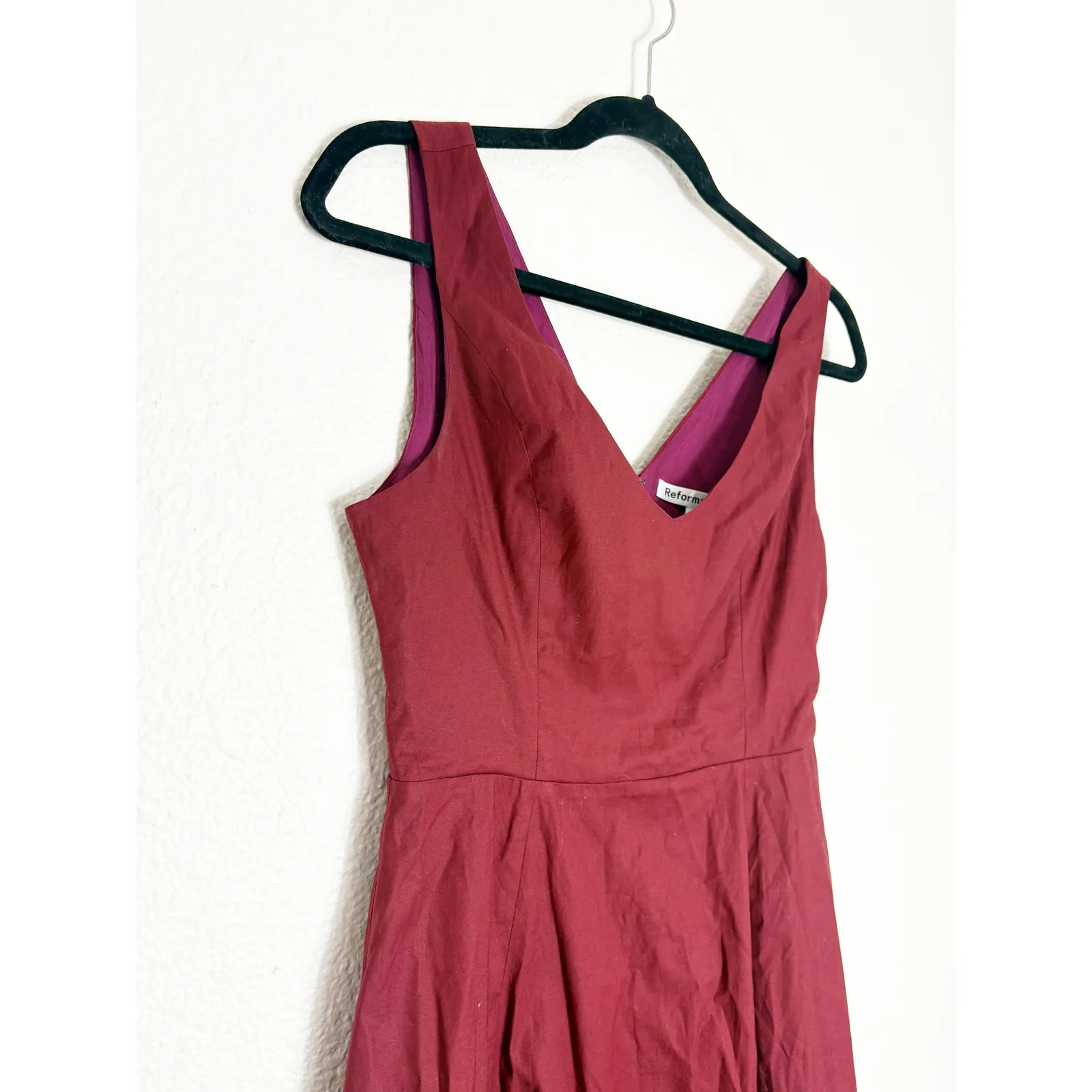 Reformation Devi Mini Dress Size 4 Burgundy Chianti Sleeveless Aline Cotton - Image 8