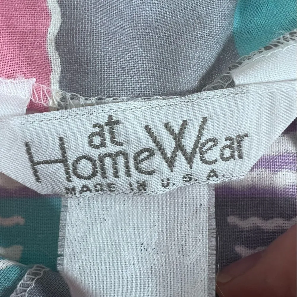 Vintage Sears At Home Wear Pastel Pink Gray Blue Floral Muumuu Dress Size L - Image 7