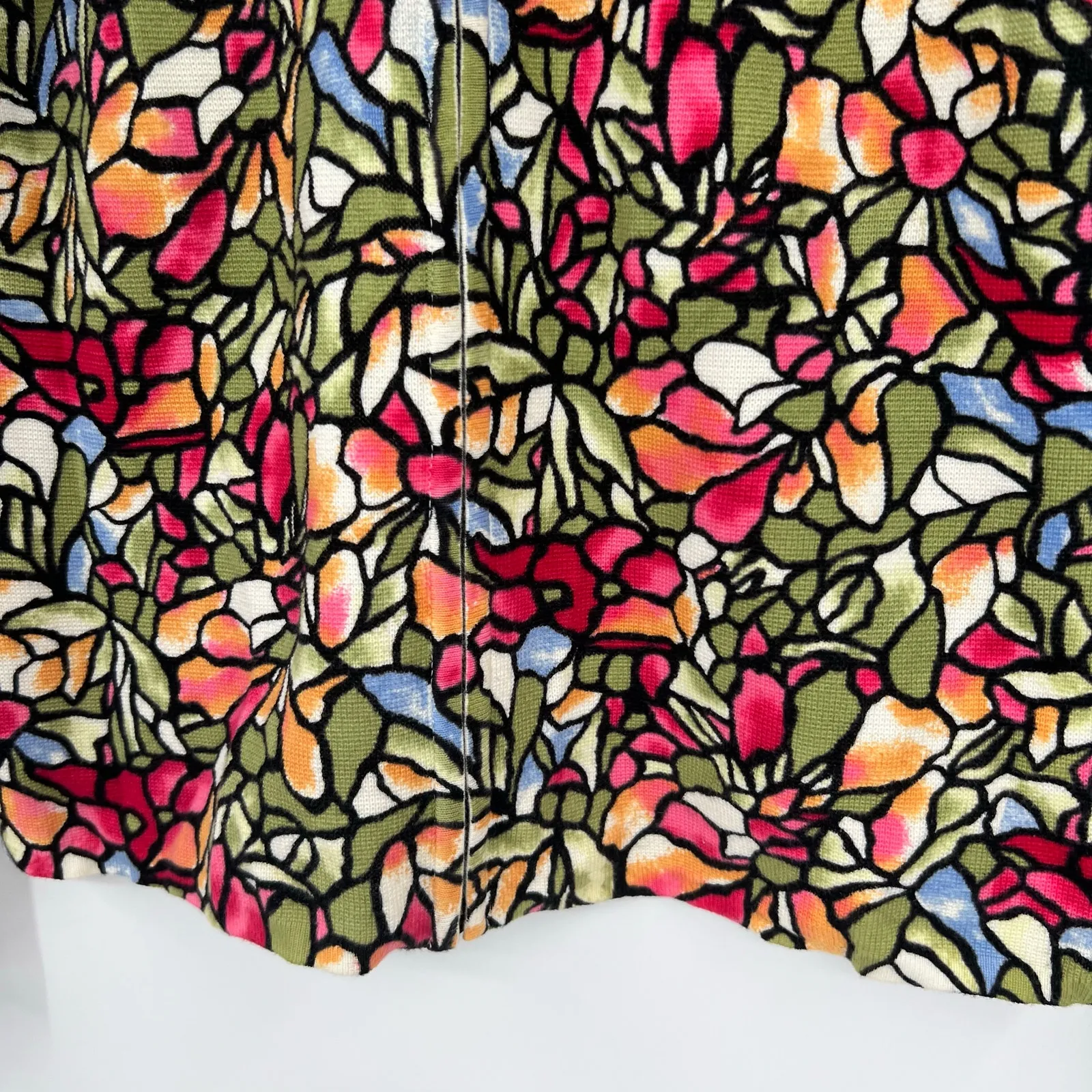 Vintage Talbots Cardigan Stained Glass Mosaic Floral Pattern Zip Front sz medium - Image 5