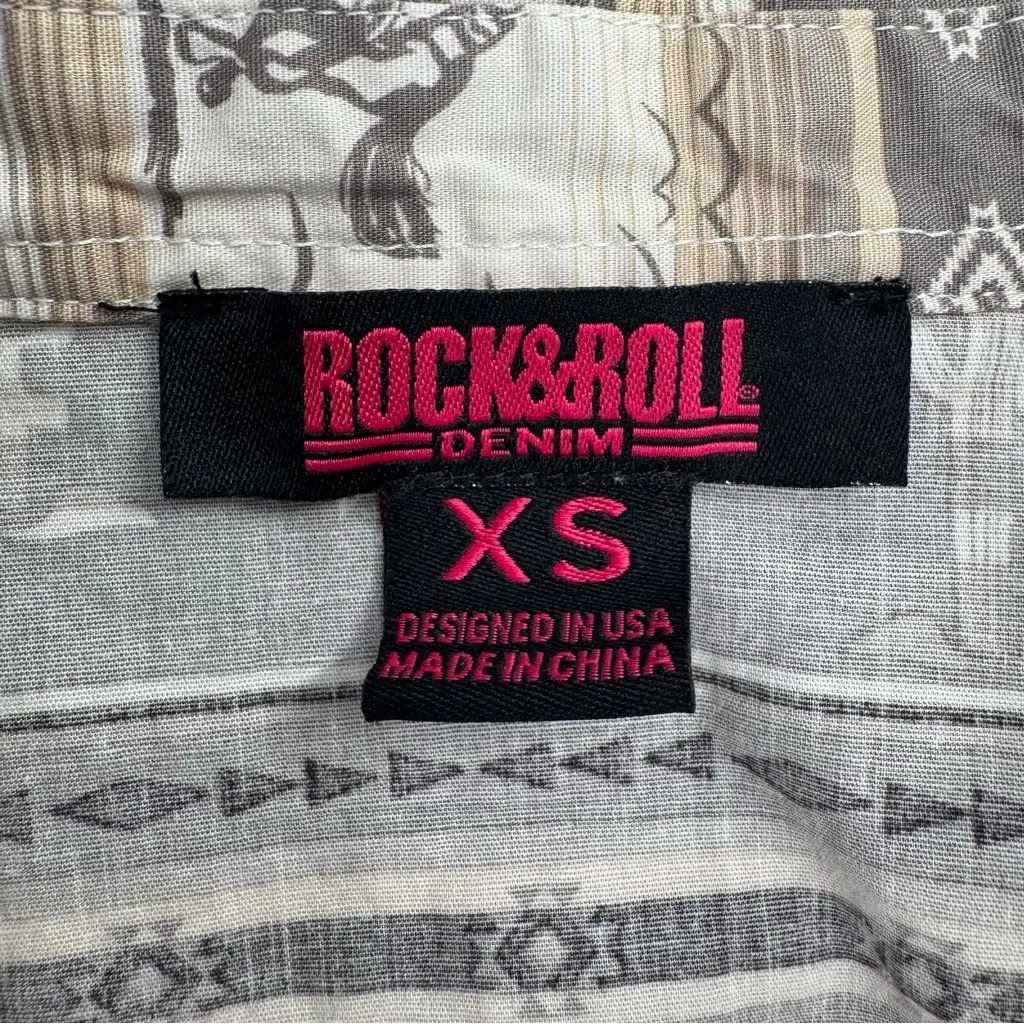 Rock & Roll Denim Western Patterned Rodeo Button Down Snap Long Sleeve Shirt XS Brown - Image 10