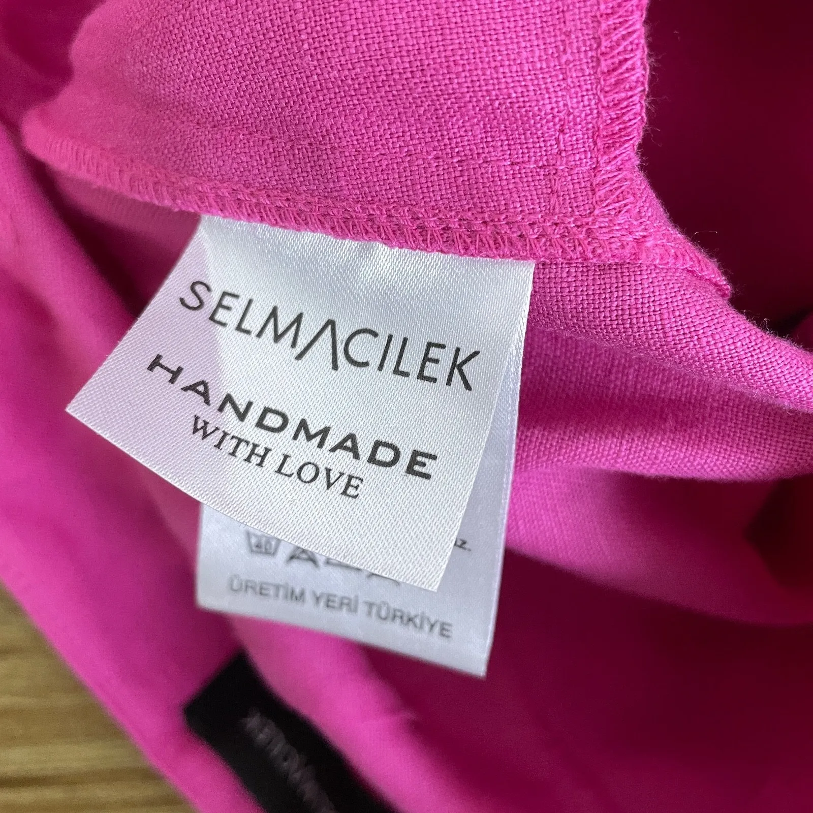 Selma Cilek Linen Cargo Pants Womens Medium Tall Hot Pink Pockets Handmade 34.5" - Image 9