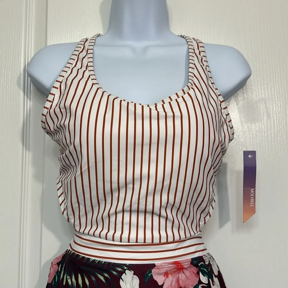 High Waisted Cutout Maroon White Racerback Zip Up Swimsuit Size Med NWT #2272 Red - Image 4