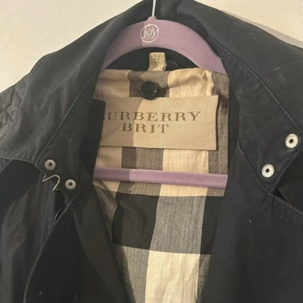 Burberry Brit Women's Black Britton Quilted Lining Trench Coat Size 8 - Image 4