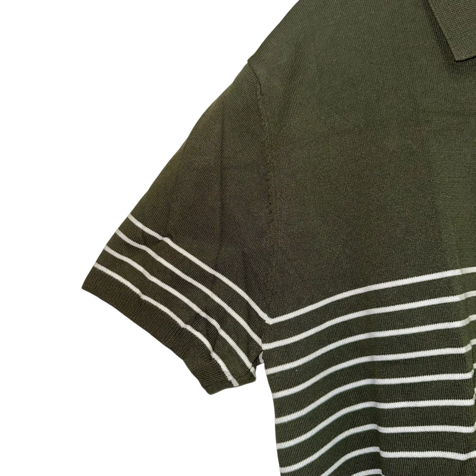 Coofandy Green & White Striped Collared Sweater Size L - Image 2