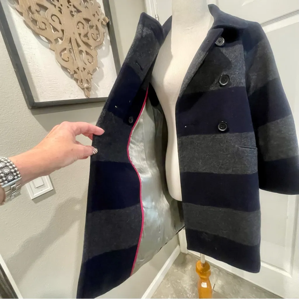 J Crew Y2K  Stripe Wool Blend Pea Coat Jacket Women 12 Quiet Luxury Old Money - Image 6