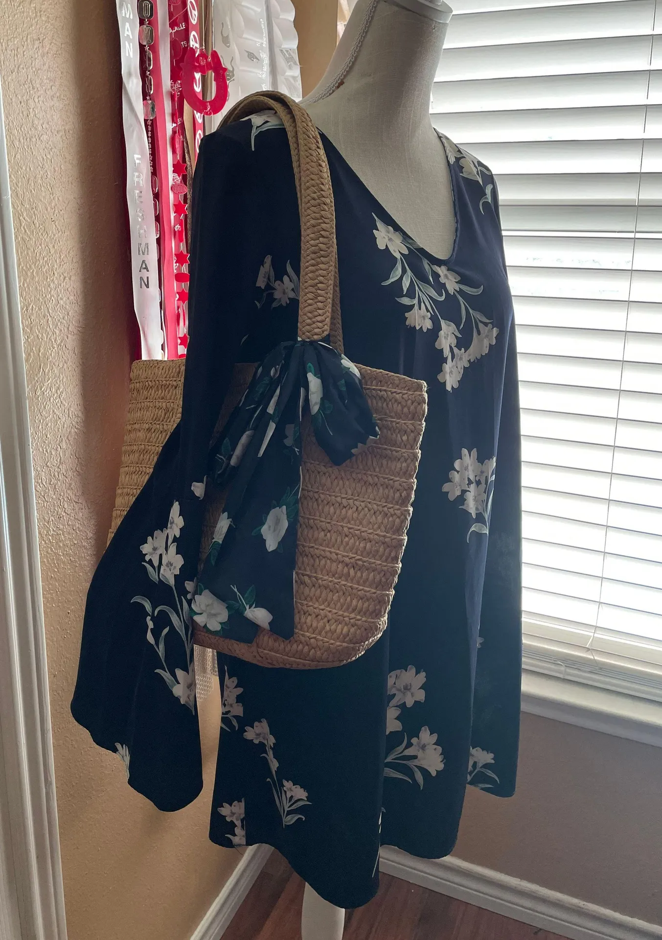 Blue Floral Bell Sleeve Mini Dress - Image 7