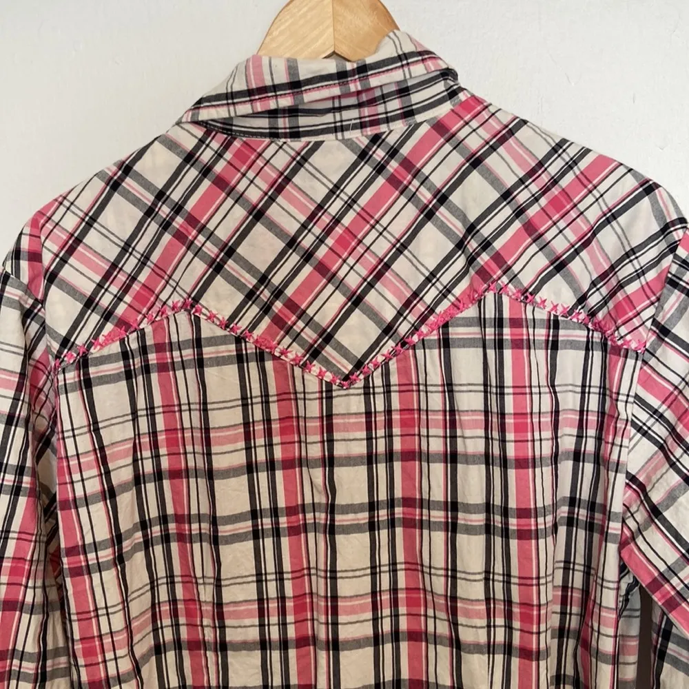 Rough Hat Plaid Western Snap Front Shirt Pink Size XL - Image 6