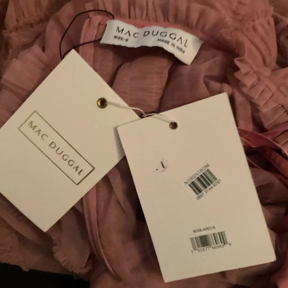 MAC DUGGAL 8058 Pink High Neck Micro Ruffle Tiered Midi Dress - Image 16