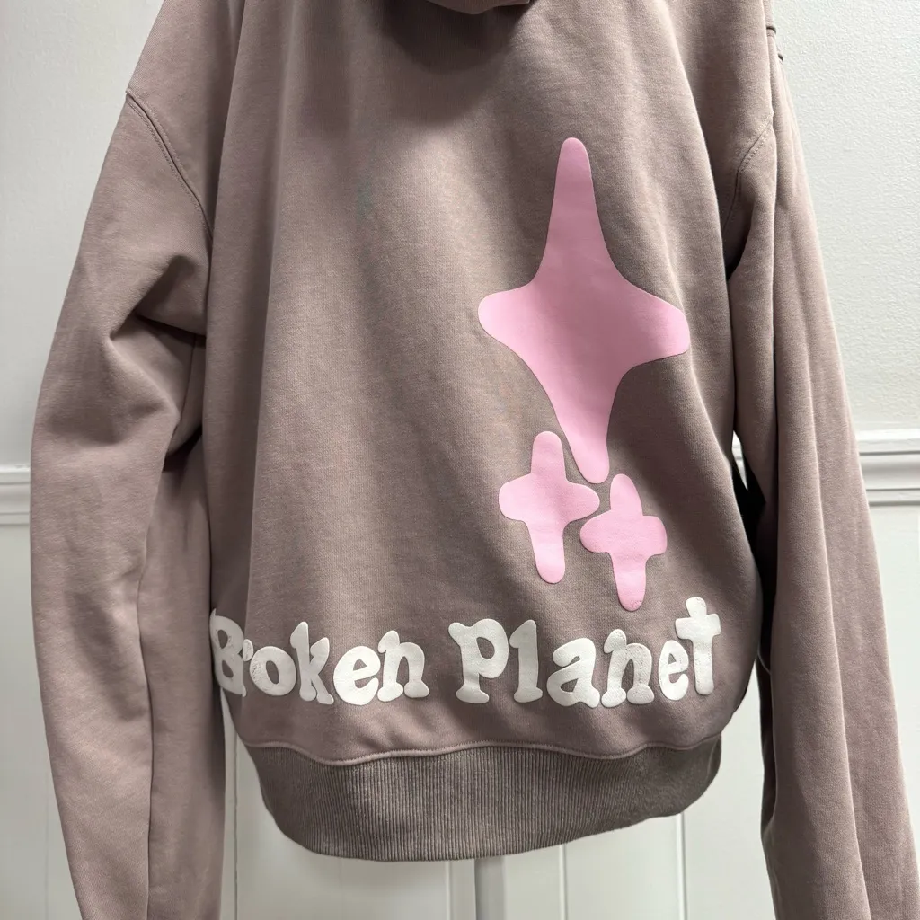 Broken Planet Stuck in a Mirage Hoodie Pullover Fleece Sweatshirt Taupe Medium Brown - Image 5