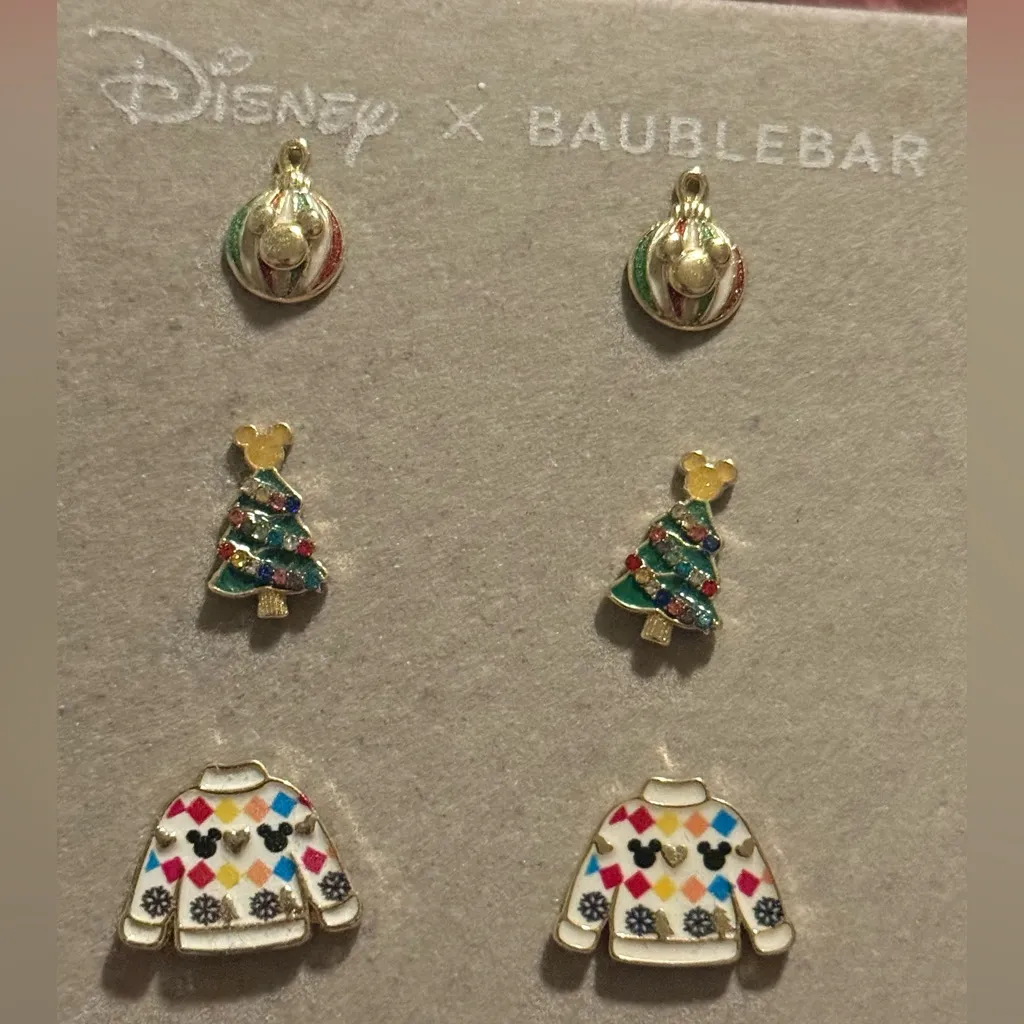 Disney x BaubleBar Holiday Christmas Winter Mickey Stud Earrings Set, 3 pcs - Image 4