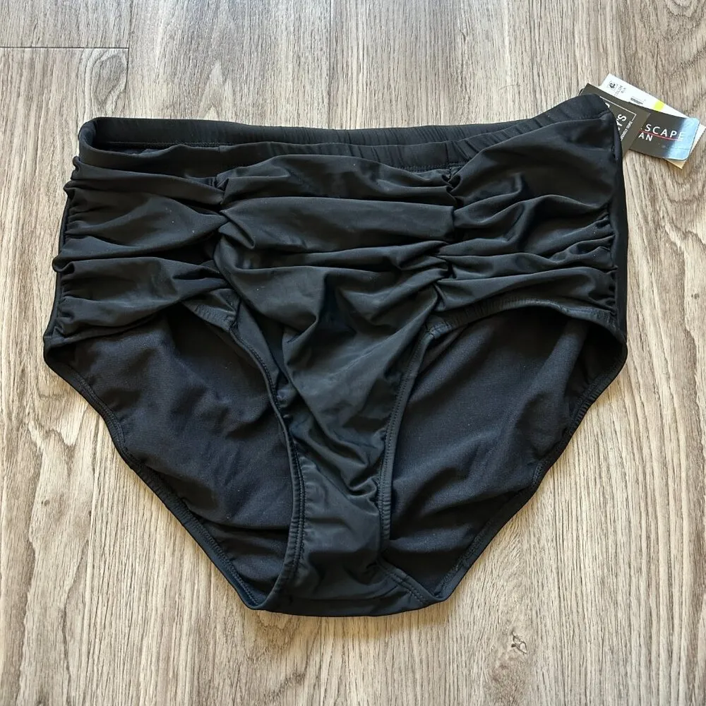 Island Escape High Waist Ruched Bikini Bottom in Black Size 18W NWT - Image 2