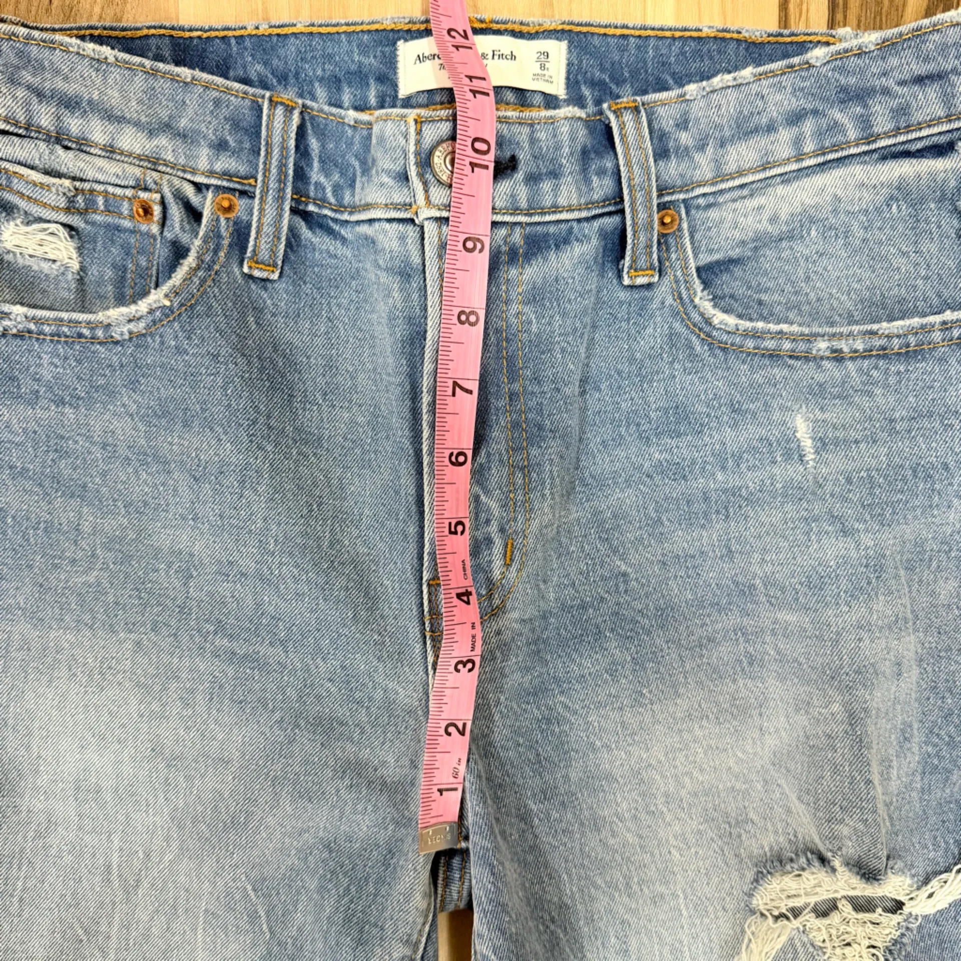 Abercrombie & Fitch The Boyfriend Mid Rise Jeans Denim Medium Distressed Wash - Image 9