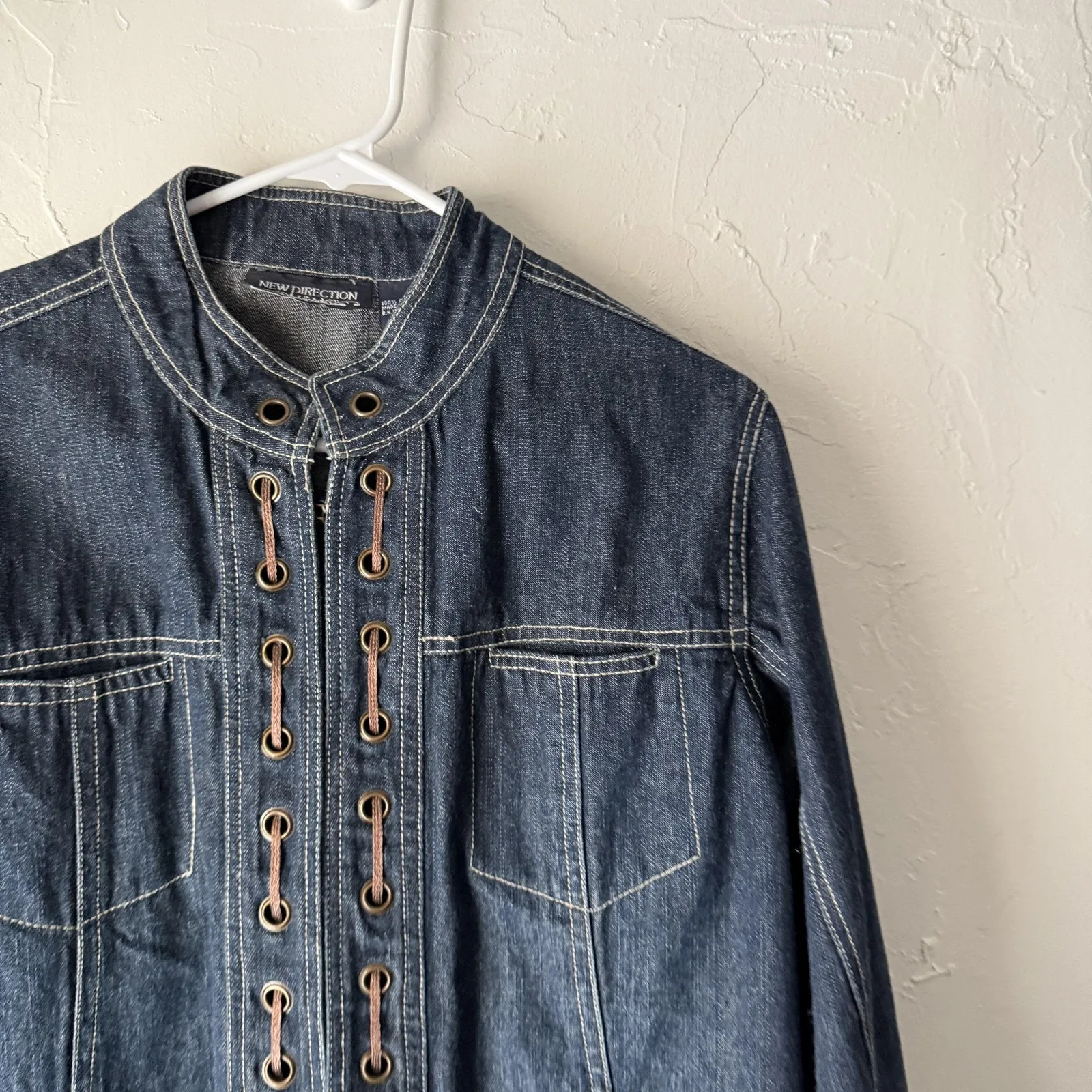 New Direction Jacket Y2k Large Blue Denim Lace Up Grommet‎ Moto Western Boho - Image 2