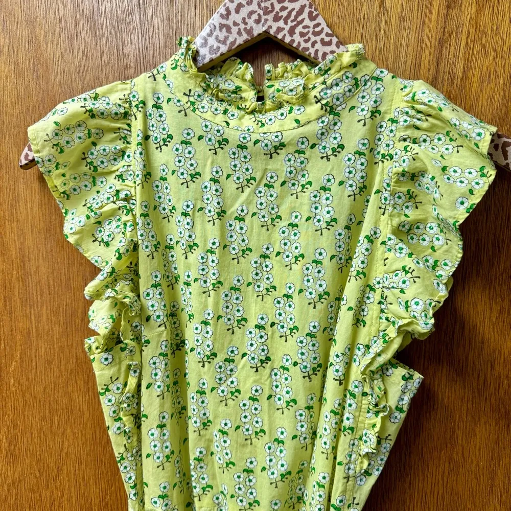 Banjanan Tie Waist Sleeveless Ruffled Floral Mini Dress Yellow Medium M - Image 7