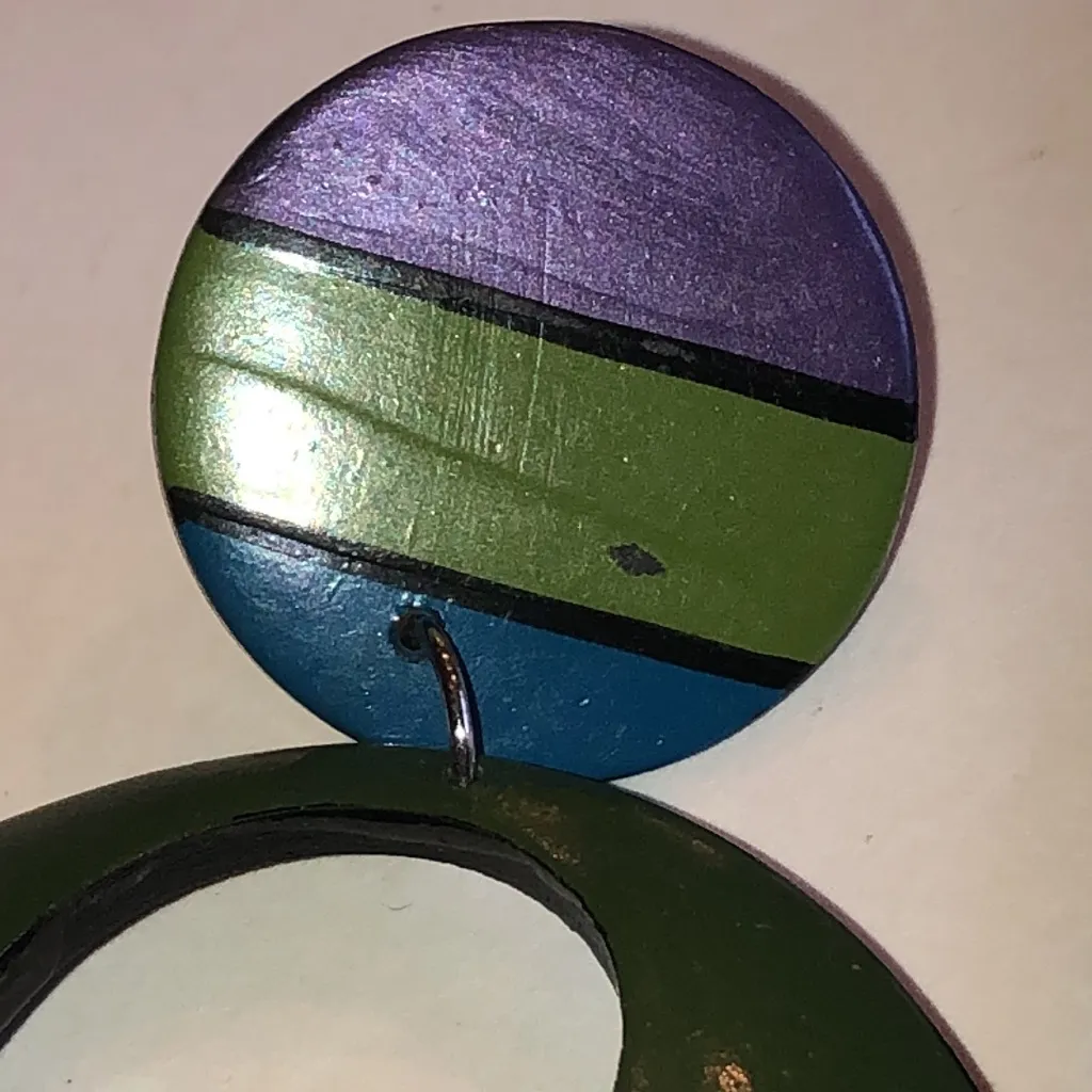 Vintage Colorful Geometric Retro Boho Statement Earrings Purple - Image 3