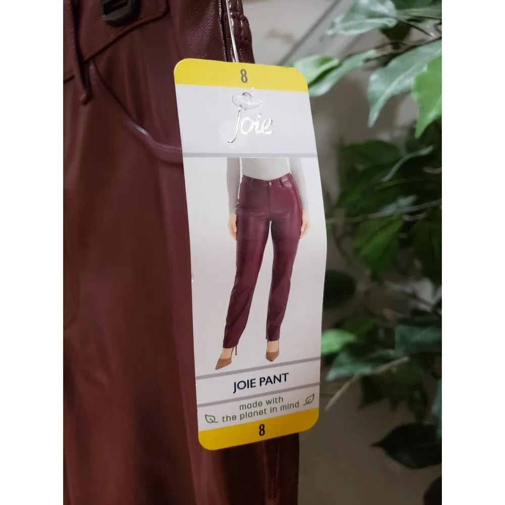 Joie  Women's Maroon Solid 100% Polyester Faux Leather Straight Leg Pants 8 - Image 4