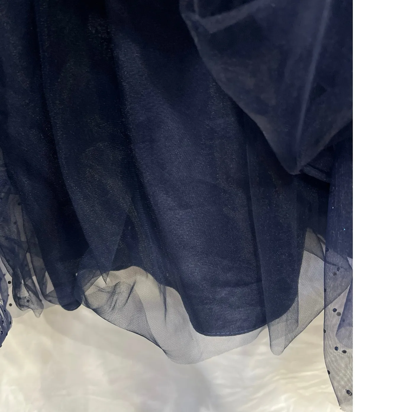 La Femme Sheer Fit & Flare Cocktail Dress Rhinestone Tulle Midnight Navy Blue - Image 15