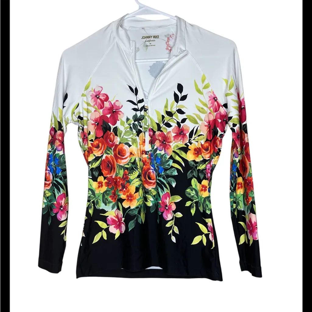 Johnny Was Floral Surf Long Sleeve Top Black Sea Rash Guard size XS - Image 4