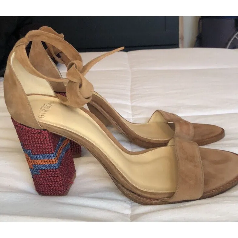 ALEXANDRE BIRMAM Suede Crochet Trim Sandals Elisa 7 1/2 Embroidered Block Heels - Image 10