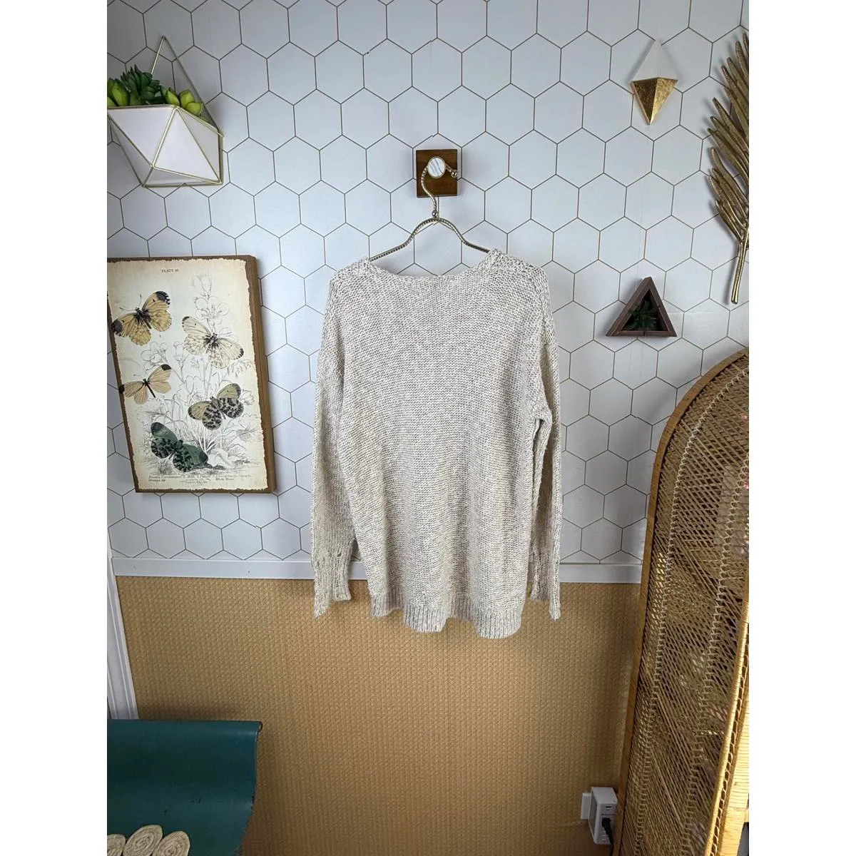 Rebecca Taylor Cream Long Sleeve Metallica Distressed Sweater - Size - Large - Image 8