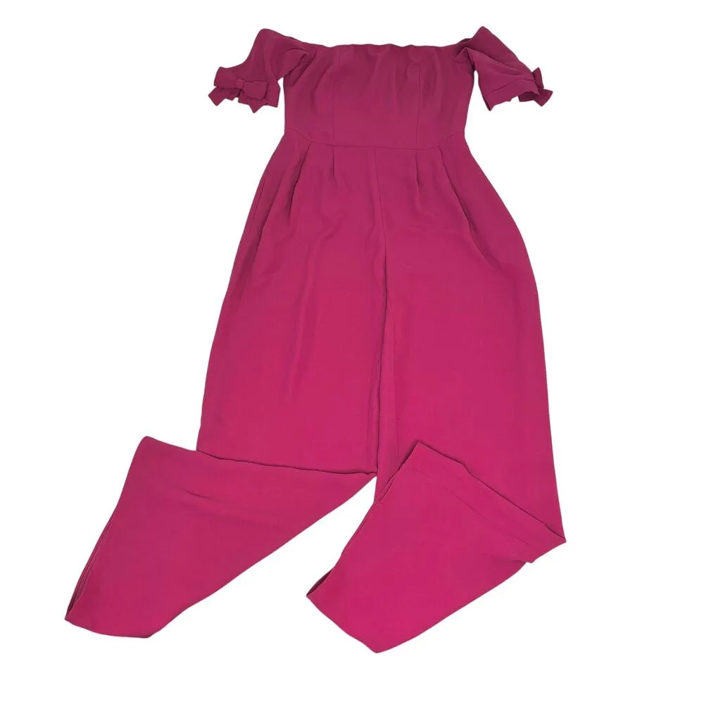 Gal Meets Glam Meredith Crepe Off Shoulder Jumpsuit Magenta Pink 6 - Image 4
