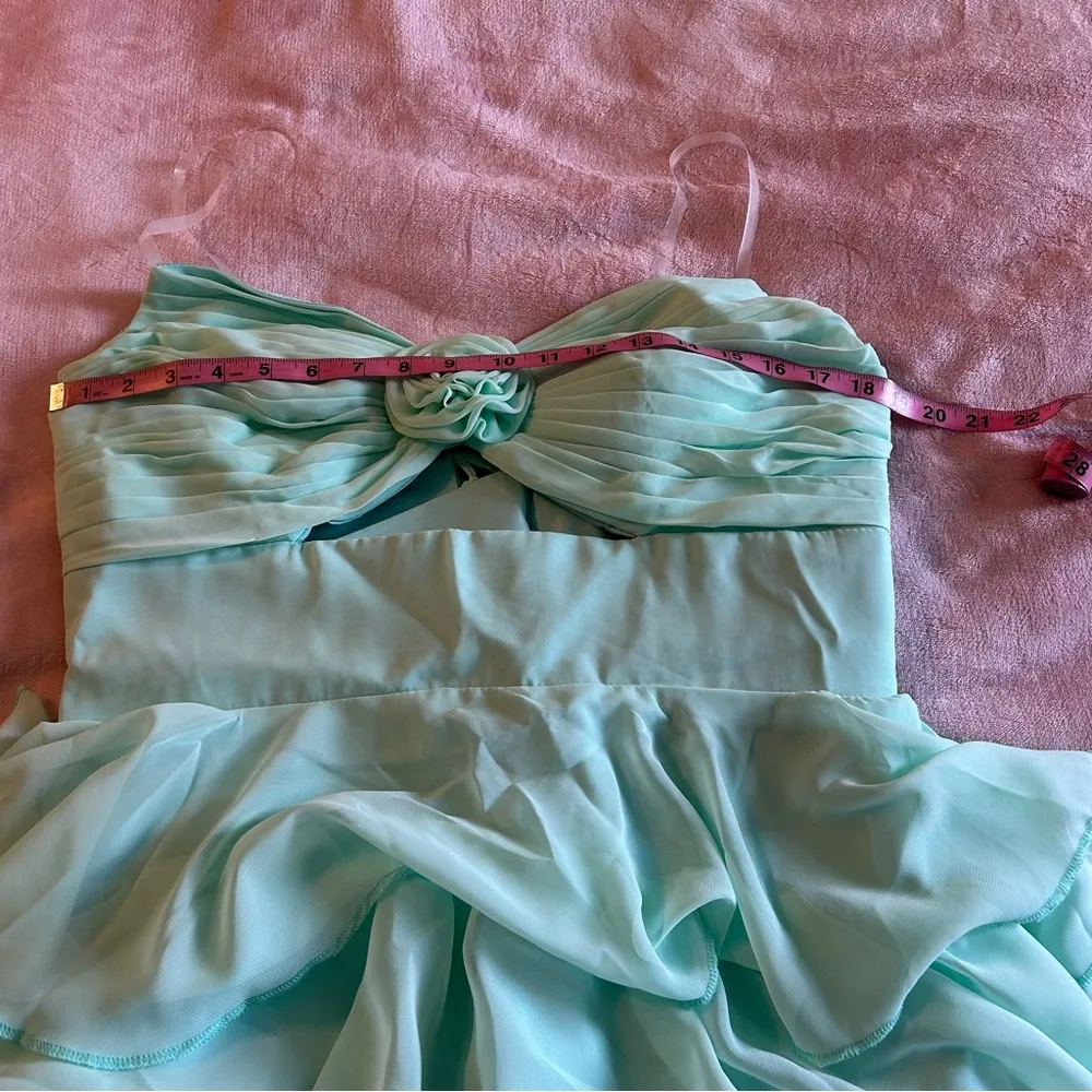 NWOT aqua strapless tiered prom dress cutout and rose accent size 16 fairycore Blue - Image 8