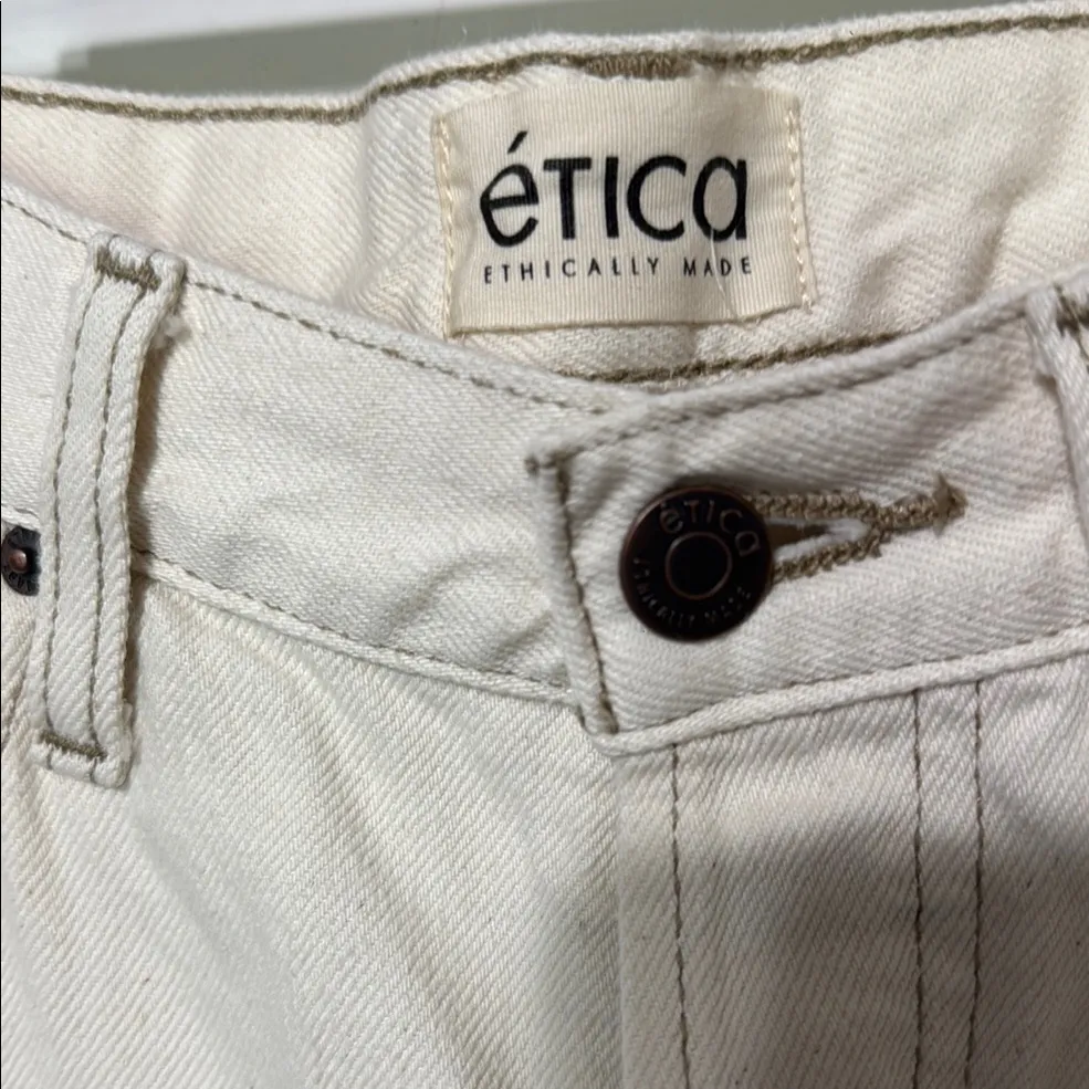 Etica Ethically Made in Mexico Cream Flare Wide Leg Raw Hem Buttonfly Size 30 - Image 2