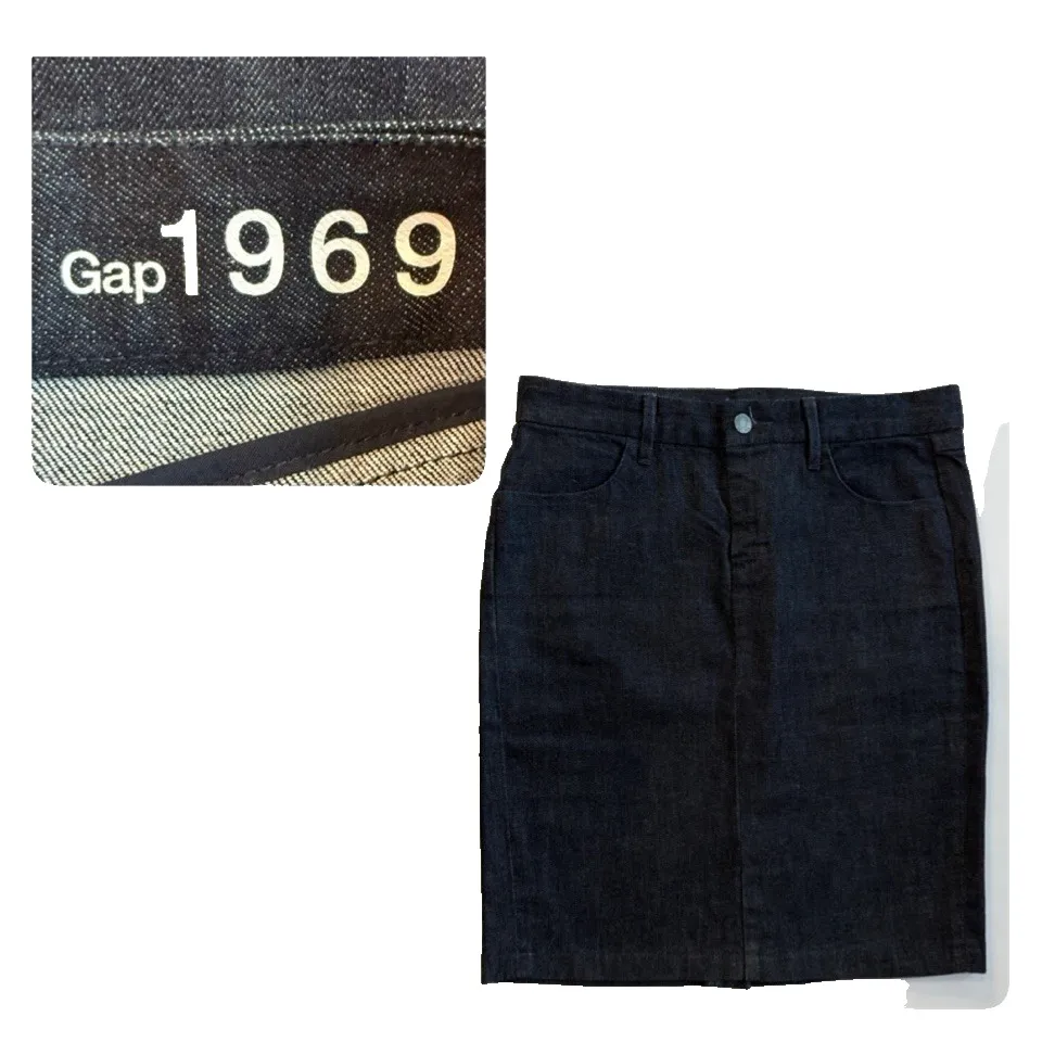 GAP 1969 Denim Pencil Skirt Womens 26 XS 2 Dark Rinse Blue Jean Straight Clean - Image 2