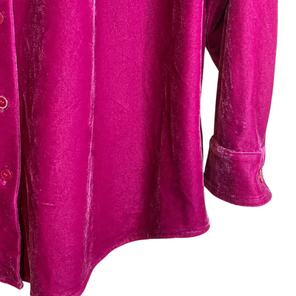 Soft Surroundings Pink‎ Fuschia Velvet Button Down Long Sleeve Shirt LP #39696 - Image 5