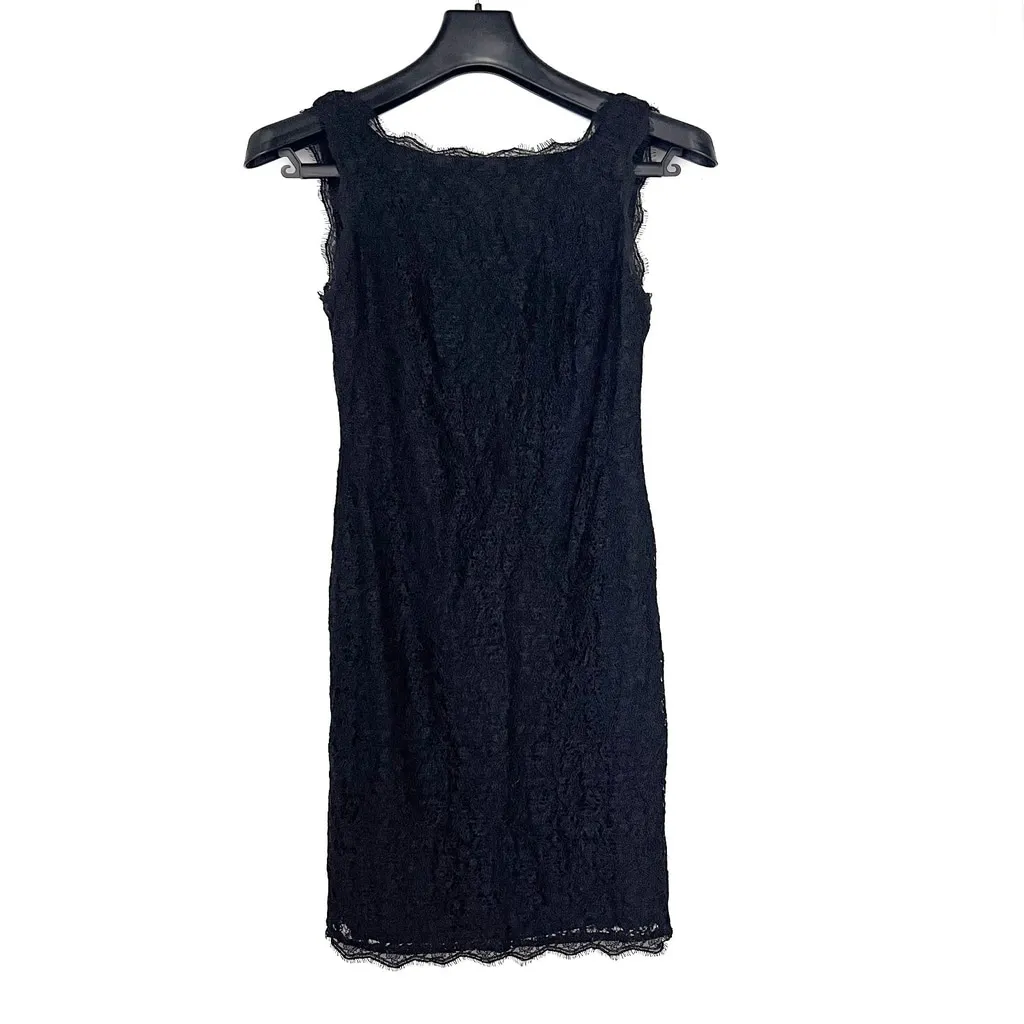 Adrianna Papell Women Black Laced Sleeveless Shift Cocktail Mini Dress Size US 4 - Image 2