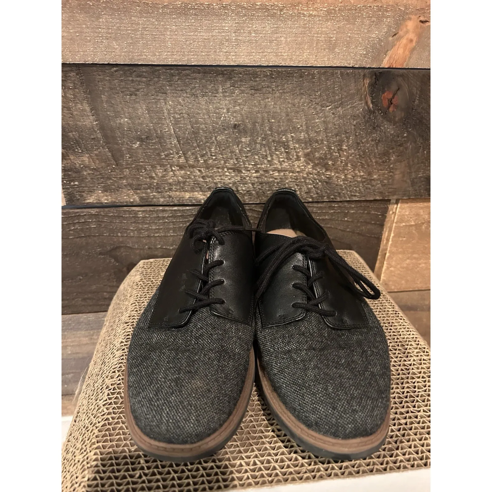 Clarks Raisie Bloom Oxford Shoes Women's 9M Black Tweed Combi Leather‎ - Image 2