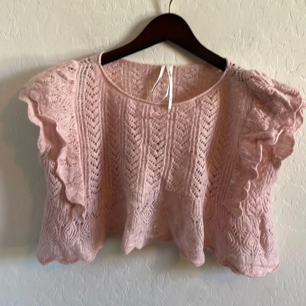 Anthropologie  Flutter Sleeve Cashmere Crop Sweater - Image 3