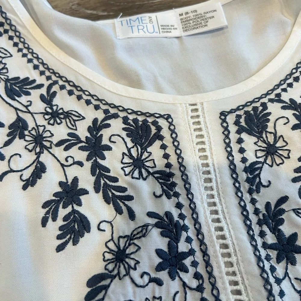 White Ruffle Scrunch Side Tie Tank Blouse Top Embroidered - Image 3