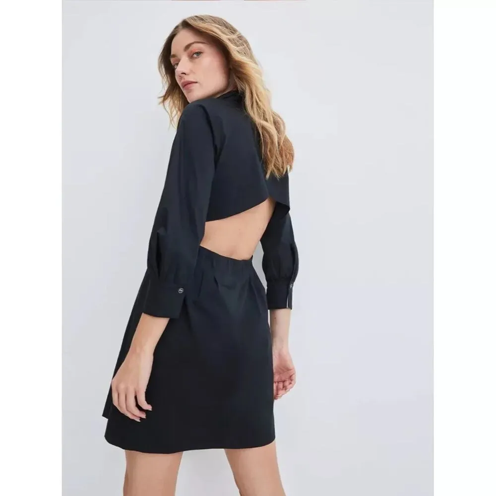 Veronica Beard Black Polina Button Front Open Back Mini Dress Sz.0 NWT - Image 4