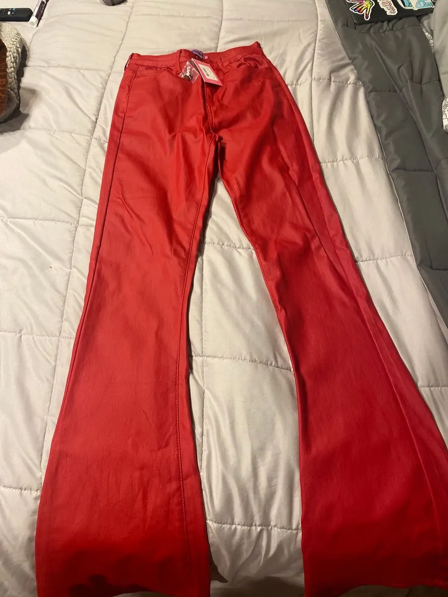 Edikted Edited Red Leather Pants - Image 6