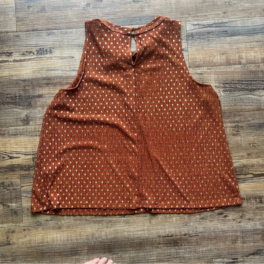 Anthropologie Womens Lennox Twisted Halter Polka Dot Metallic Copper Gold XLP - Image 8