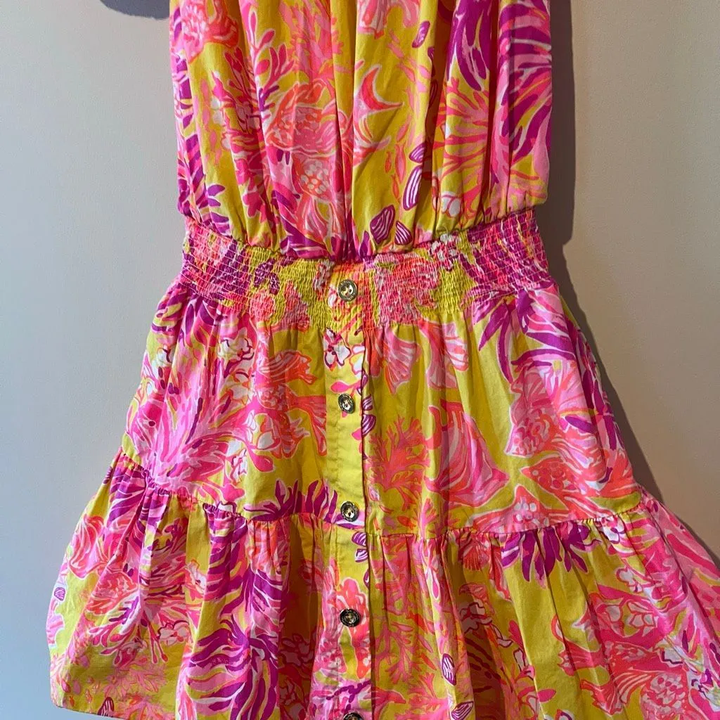 Lilly Pulitzer Jesiba Romper Calla Yellow Floral Coral 100% cotton coastal beach - Image 7