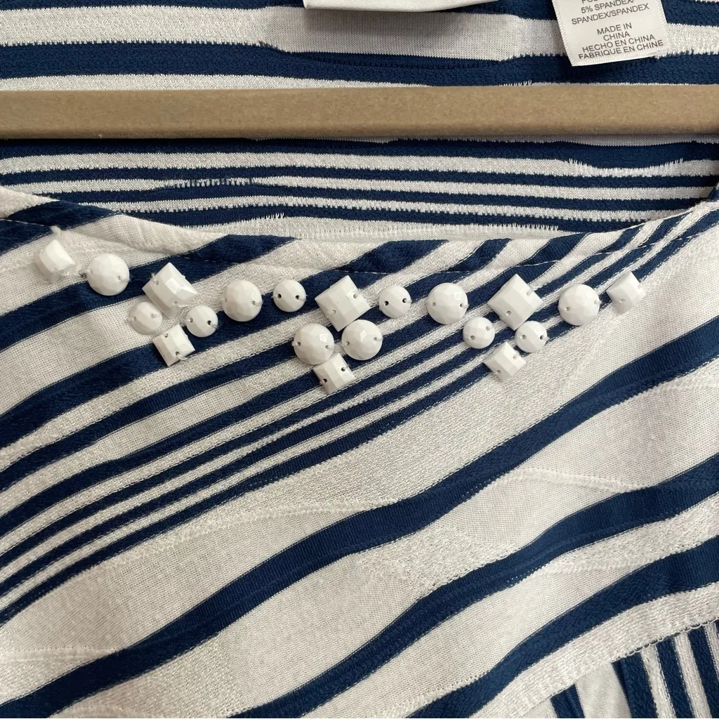 Catherines Navy and White Striped XL Top Nautical Yacht Resort Vacation Cruise Blue - Image 2