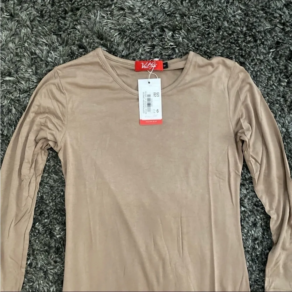 Veil of Faith Cotton Body Dress in Oyster, Size 6​​​​​​ Tan - Image 3