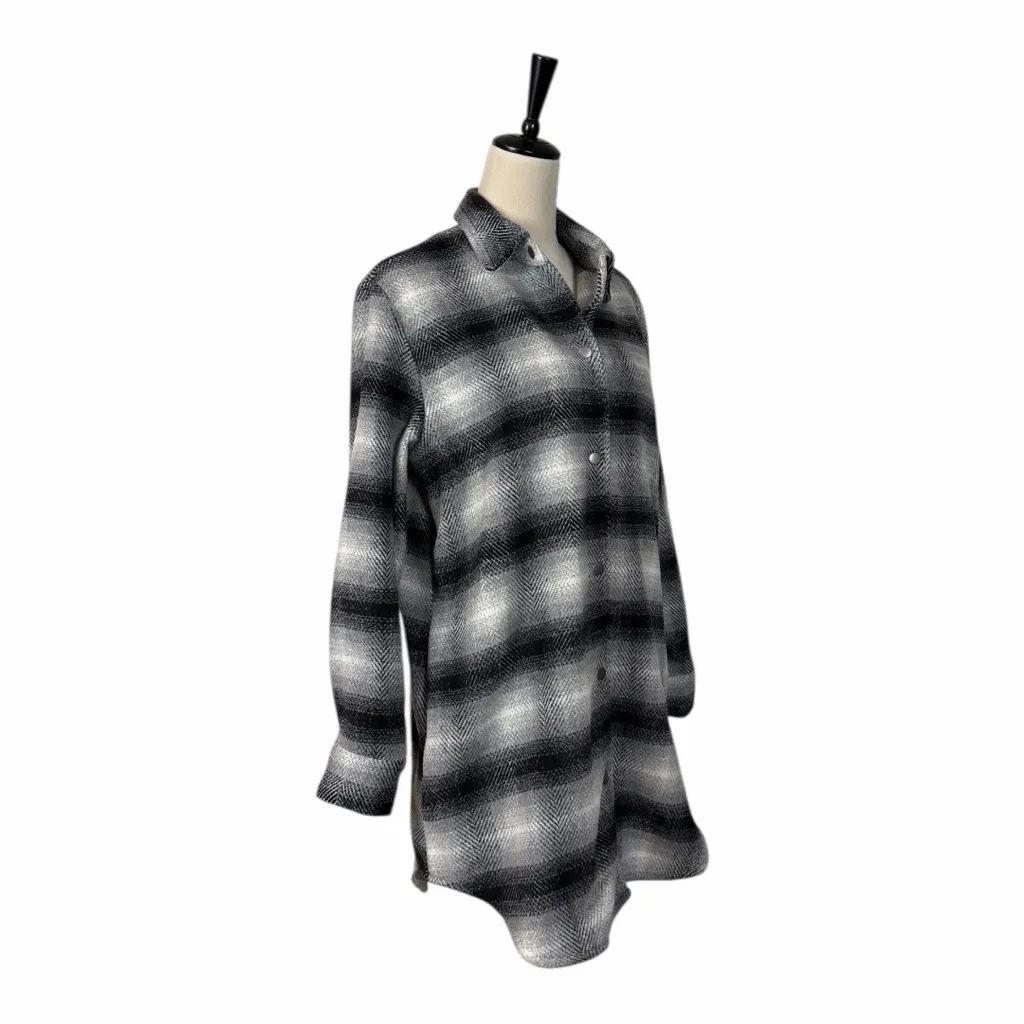 BB Dakota Steve Madden Women’s Size Medium Plaid Flannel Longline Shacket Coat Black - Image 2