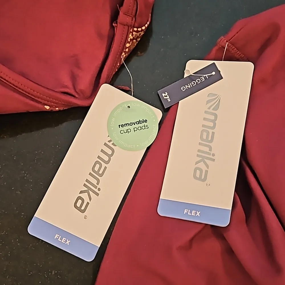 💕MARIKA💕 Marley Metallic Sports Bra + Leggings Grape Wine/ Copper Medium M NWT - Image 14