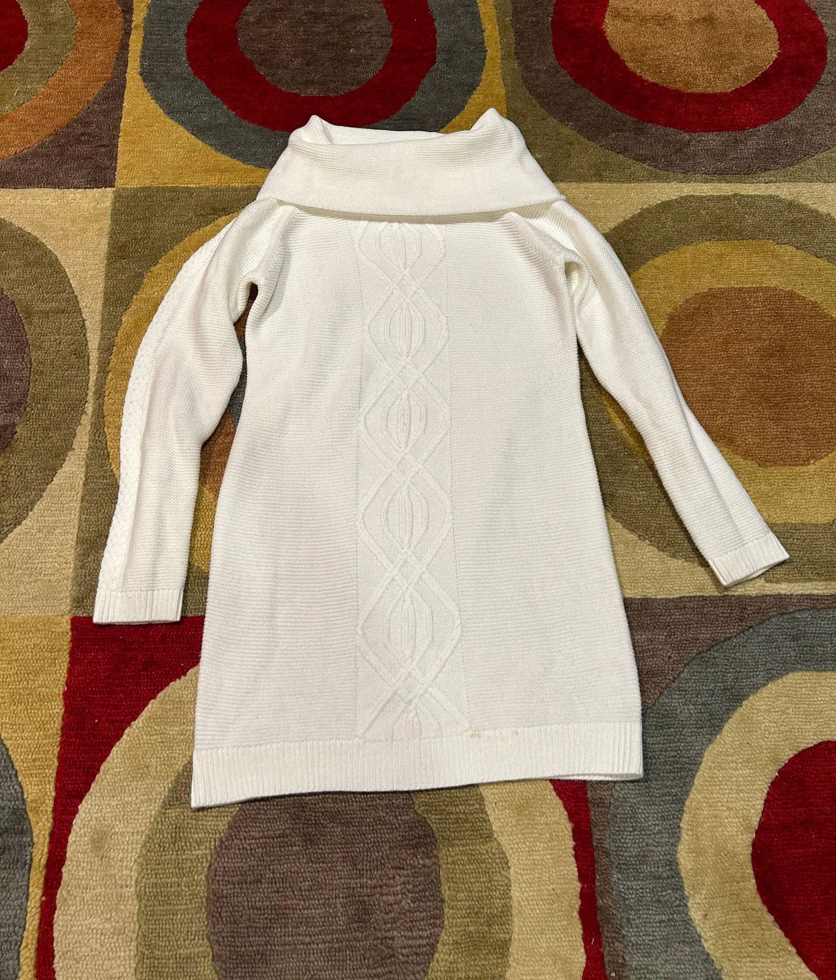 White Cable Knit Sweater Dress Cowl Neck y2k Style Junior’s Medium - Image 2