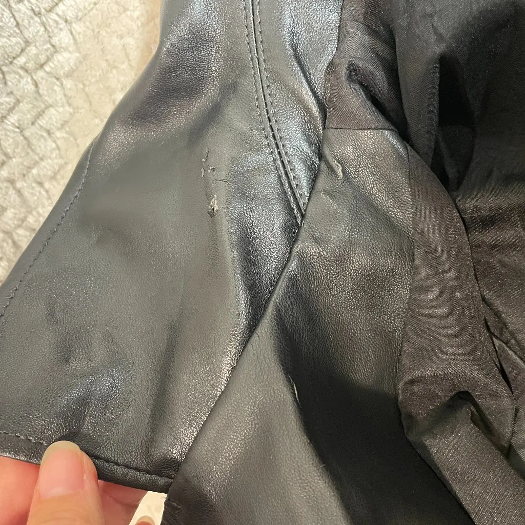 Zara Womens Large Black Faux Leather Moto Biker Style Cropped Jacket - Image 13