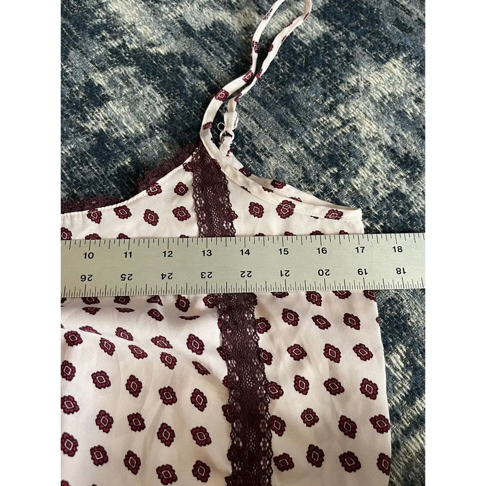 Aerie Nightie Size Small Satin with Lace Trim Pink/Burgundy Spaghetti Straps - Image 7