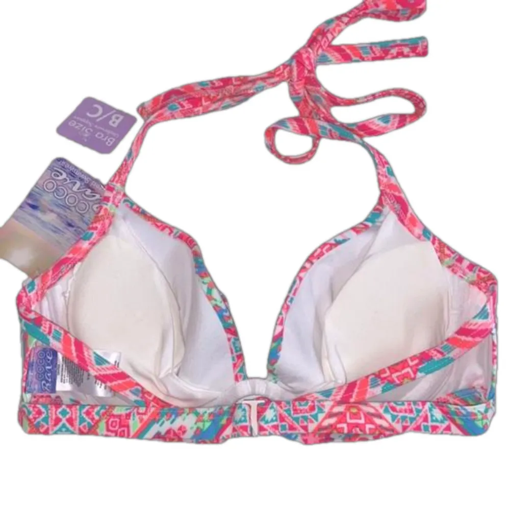 NWT 34B/C Coco Rave halter push-up bikini top hot pink orange ruched middle - Image 6