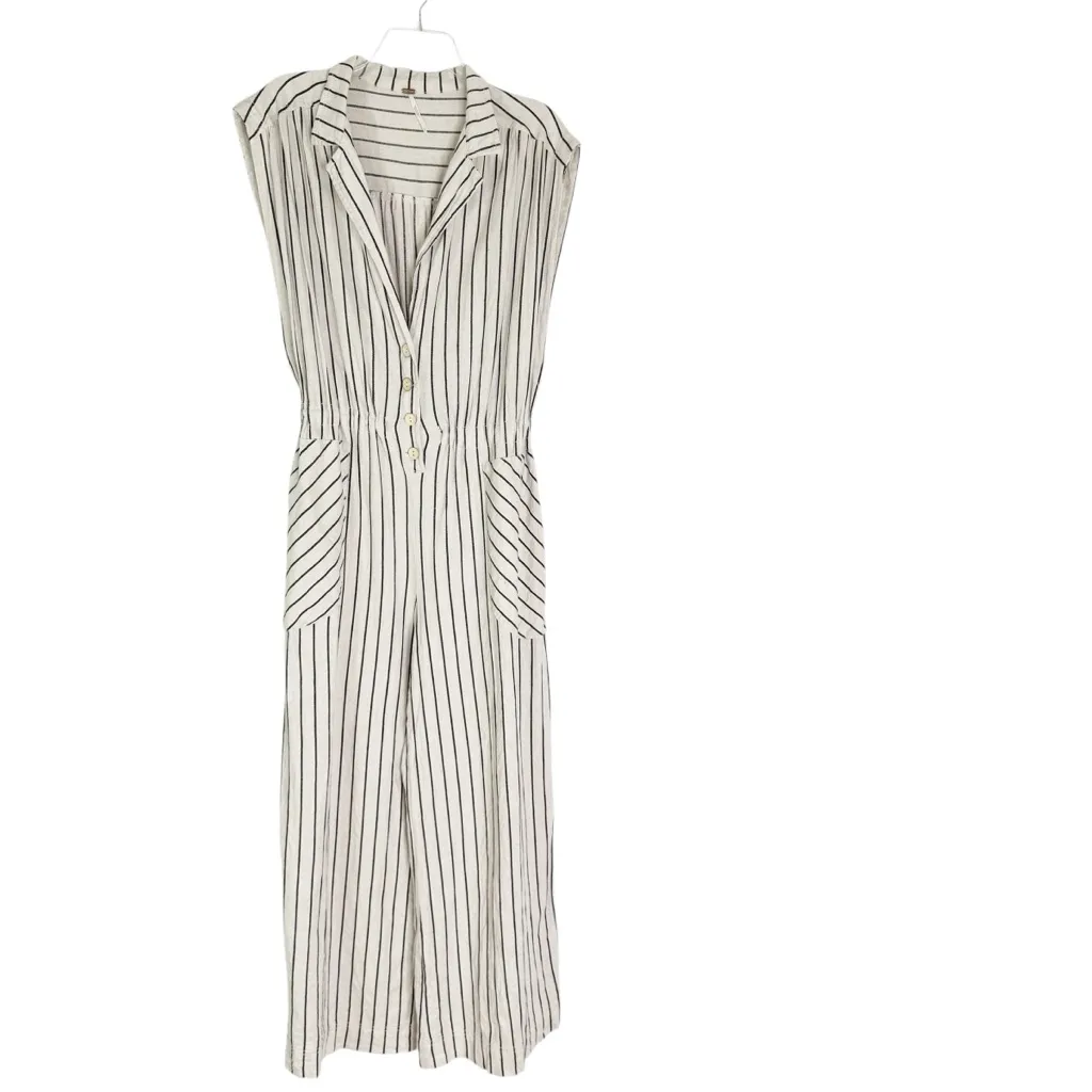 Free People Beach Town One-Piece Linen Blend Wide Leg Jumpsuit Natural Size S - Image 5