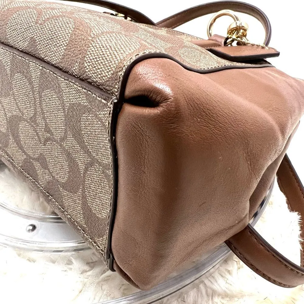 Coach Mini Christie Carryall Satchel Handbag Khaki/Saddle Msrp:$378.00 - Image 4