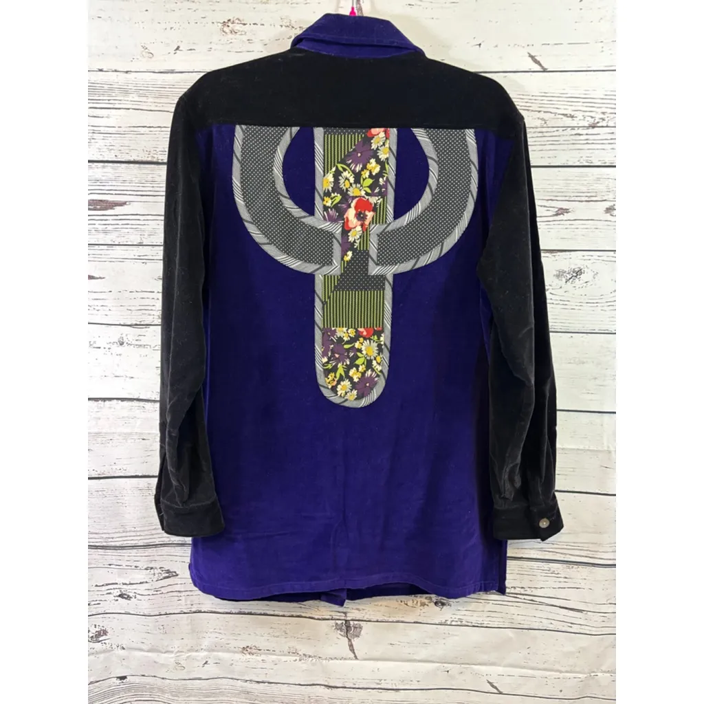 Women's KOOS of course! Purple & Black Velvet Button Down Shirt S - Image 7